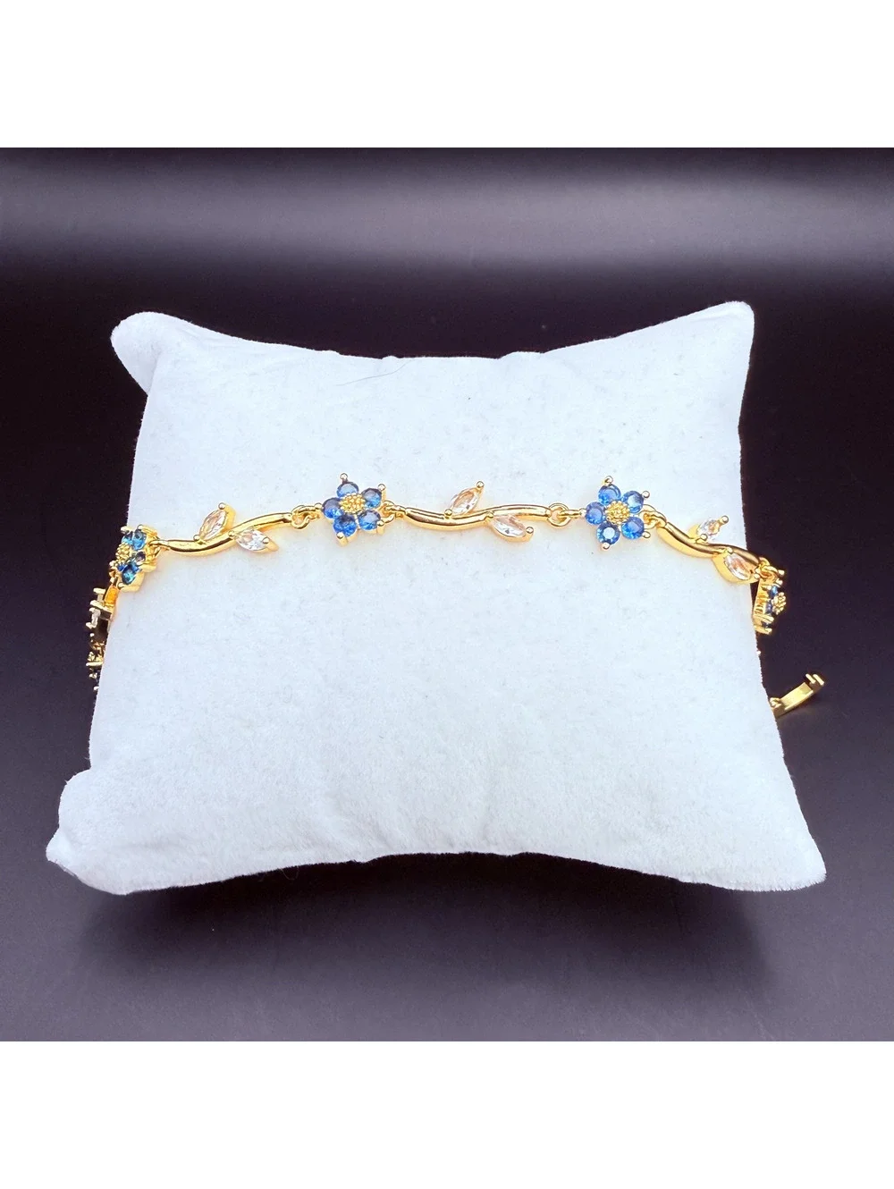 candy+clover blue floral crystal vine gold tone bracelet